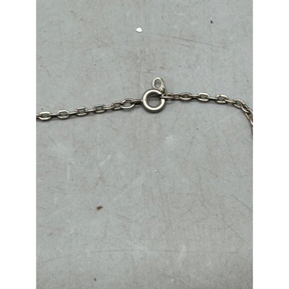 Silver tone Chain Necklace With Oval Blue Stone Pendant 18" READ - Picture 4 of 5